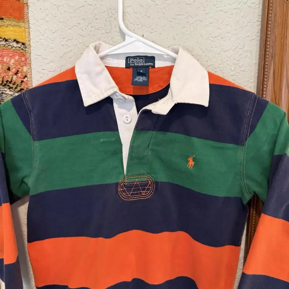 Vintage 90s Polo Ralph Lauren Shirt Rugby Long sleeve Colorful Kids Size 6‎ S/M